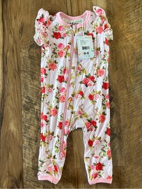 Floral Zip Romper - Pink Rose Print
